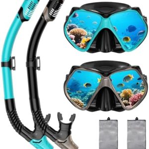 2 Pack Snorkeling Gear for Adults, Dry Snorkel, Mask Set Adult, Diving Scuba Mask, Scuba Gear, Swimming Goggles with Nose Cover, Swim Freediving Tempered Glass Panoramic View Travel Packages