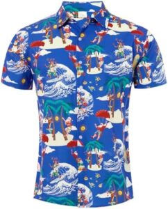 uideazone Mens Ugly Christmas Hawaiian Shirts Santa Claus Party Tropical Shirt M-4XL