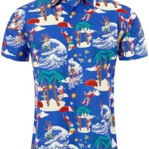 uideazone Mens Ugly Christmas Hawaiian Shirts Santa Claus Party Tropical Shirt M-4XL