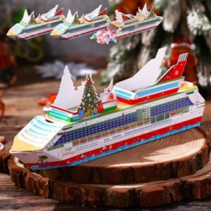Spiareal 4 Pcs Christmas Cruise Ship Decoration Table Centerpieces Nautical Ornaments Fillable Candy Box Xmas 3D Christmas Tree Hanging Decor Gift for Ship Lovers Bon Voyage Ocean Party Supplies