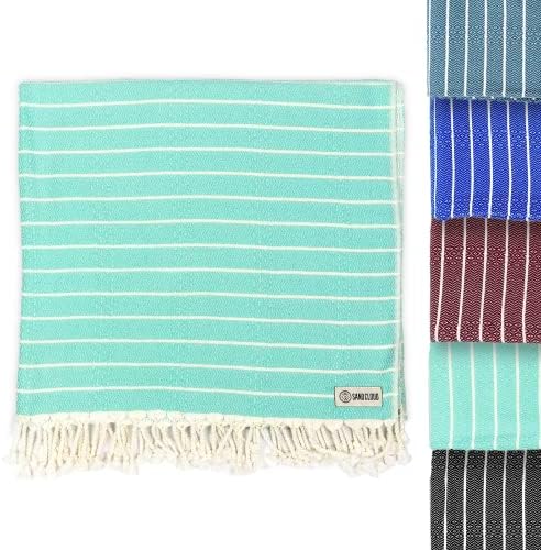 Sand Cloud Large Turkish Beach Towel - Sand Free - Fast Drying -100% Certified Organic Turkish Cotton Yarn - Great for Beach Bath or as a Blanket - As Seen on Shark Tank - Gocek (Mint) 37x69